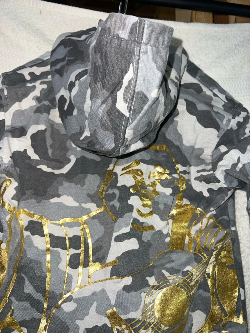 True Religion Kids Gray & Black Camo Zip Hoodie with Gold Logo